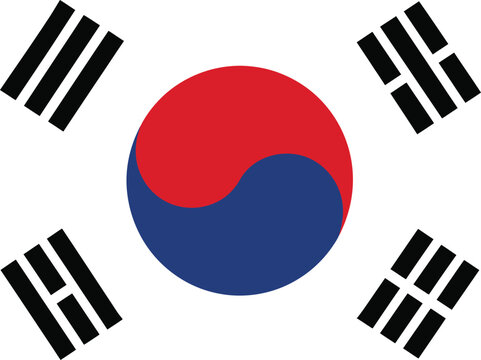 Official National Flag of South Korea Vector Illustration Isolated on White Background