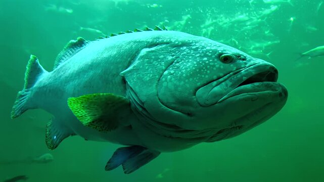 Close-up of a giant grouper displaying massive size and textured skin