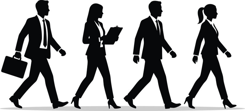 Business People Silhouette Collection Featuring Professional Men and Women Walking in Corporate Office Attire