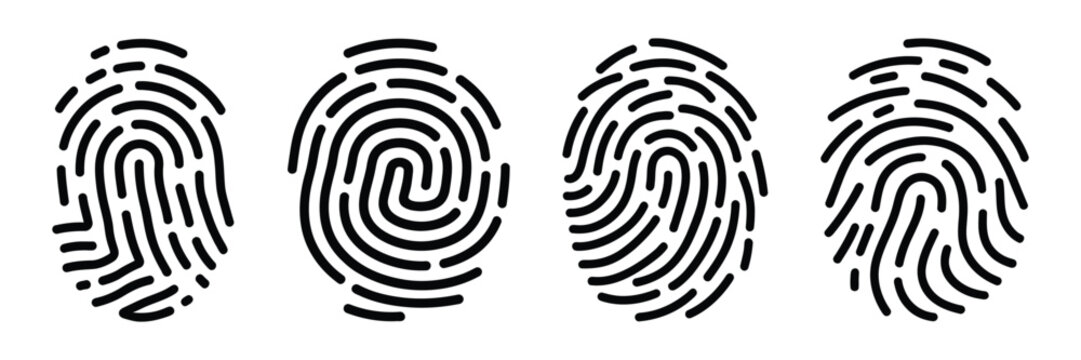 Fingerprint icon concept silhouette glyph and outline vector set for biometric security and identity verification design