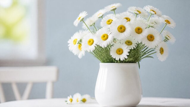 Fresh daisies in a simple white vase, radiating natural charm and understated elegance.