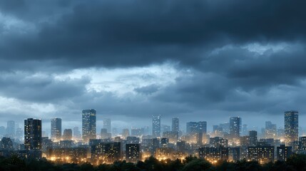 Fototapeta premium Modern city street at night with glowing lights and urban skyline.