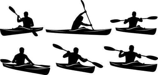 Kayak and Canoe Athlete Silhouette Icon Set Featuring Rowers Paddling in Water for Outdoor Adventure and Extreme Water Sports Graphic DesignsKayak and Canoe Athlete Silhouette Icon Set Featuring Rower © BijoyChandra