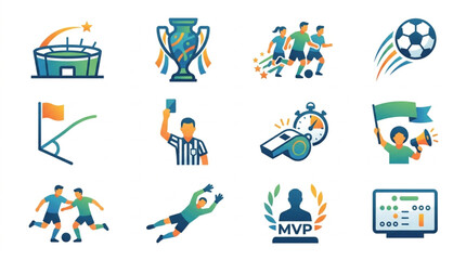 Fototapeta premium Soccer Football Icons Collection Representing Game Elements and Players.