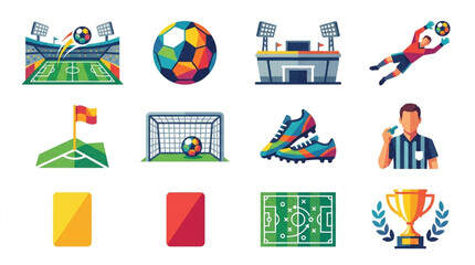 Fototapeta premium Soccer Football Icons Collection Stadium Ball Player Referee Trophy.