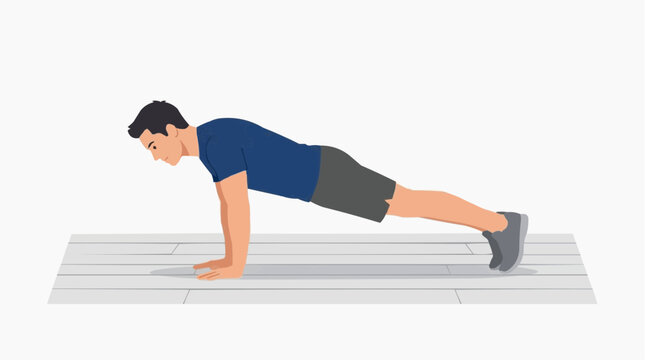 Man Doing Plank Exercise on Floor Flat Illustration, Core Strength Fitness Workout Vector