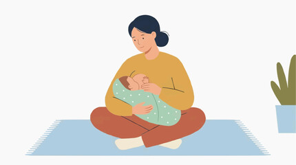 Obraz premium Woman Breastfeeding Baby Flat Illustration, Mother Nursing Newborn Maternity Lifestyle Vector