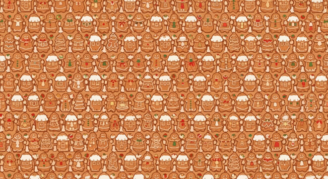 Christmas Gingerbread Man Cookies Pattern Background, Festive Holiday Celebration Food Texture