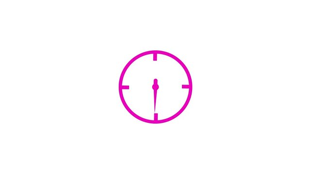 Pink clock icon with moving arrows in 12 hour loop. Stopwatch animation Video. Time on clock is going fast