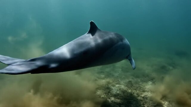 Elusive Vaquita Porpoise Glides Gracefully Through Murky Underwater Sea Environment
