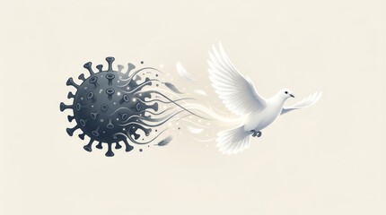 Fototapeta premium White Dove Escaping from Dark Virus Representation Symbolizing Hope