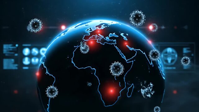 Virus outbreak spreading across global digital world map