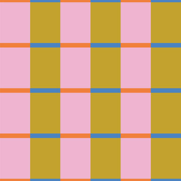 Bold colour block grid seamless pattern with contrasting narrow dividing lines. Multicolored squares and lines abstract texture. Cute color block tartan-like structure with a clean, modern feel