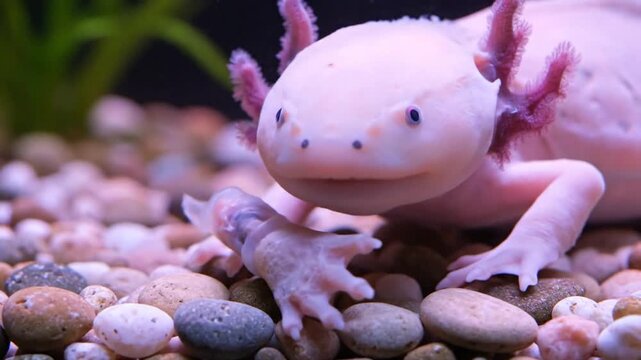 Pink Axolotl with Regenerating Limb in Aquatic Habitat