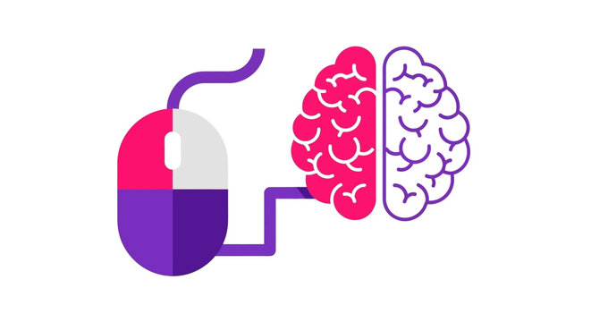 Digital Brain and Computer Mouse Concept Illustration for Artificial Intelligence, Neural Networks, and Human-Computer Interaction Technology