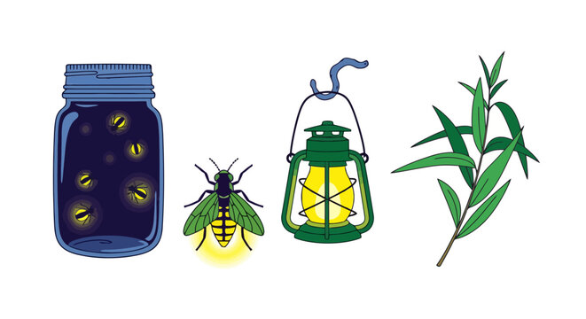 Fireflies in a Jar, Lantern, and Firefly with Willow Branch.