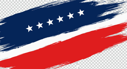 Fototapeta premium Isolated patriotic brush stroke banner with white stars on blue and red background for Labor Day marketing on transparent Happy Labor Day