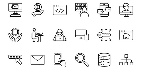 A set of line icons related to the internet, computers, and security © Harbour