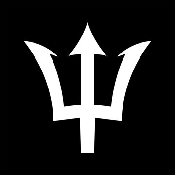 Barbados national symbol template. Trident white sticker, icon, badge. Neptune sign layout.