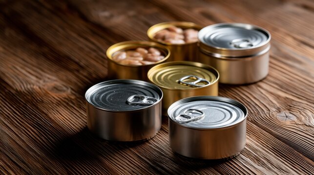 Latas de conserva en la mesa