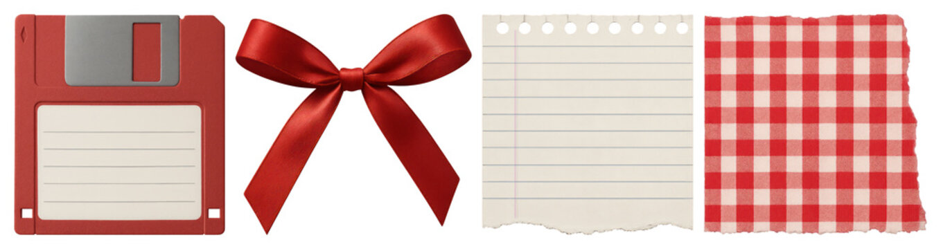 PNG Retro items with red accents on transparent background