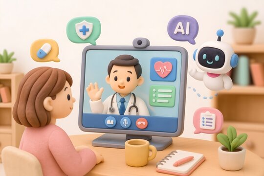 オンライン診療AIのクレイイラスト