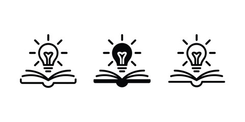 Idea and education vector icon collection featuring open book and glowing light bulb symbols for inspiration concepts © MD MILON