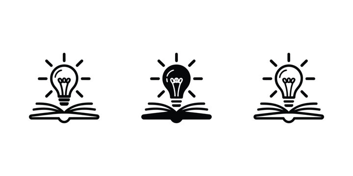 Idea and education concept book with light bulb icon set for creativity learning and knowledge visualization design