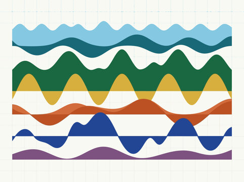 Abstract Colorful Wave Chart Infographic with Multi-Layered Data Visualization and Grid Background for Business Analysis and Statistics