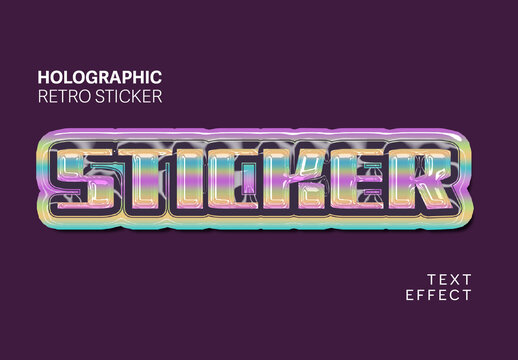 Holographic Retro Sticker Text Effect