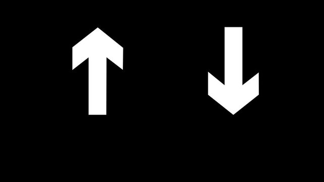 Arrow up and down icons. Low or high icon. Price, sale, rate or profit going up or down symbol with arrow sig black background motion animation 4k video...n with red and green colors. Vector