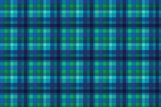 Seamless blue and teal plaid textile pattern with grid texture checkered background material geometric traditional scottish wallpaper backdrop abstract