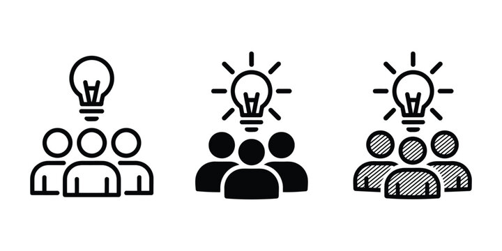 Light bulb over group of people vector illustration for teamwork brainstorming and shared creativity visualization