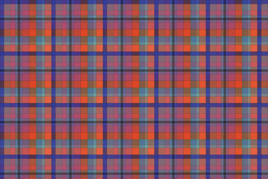 Seamless red orange and blue colorful tartan plaid pattern textile background with checkered background colorful geometric wallpaper material backdrop