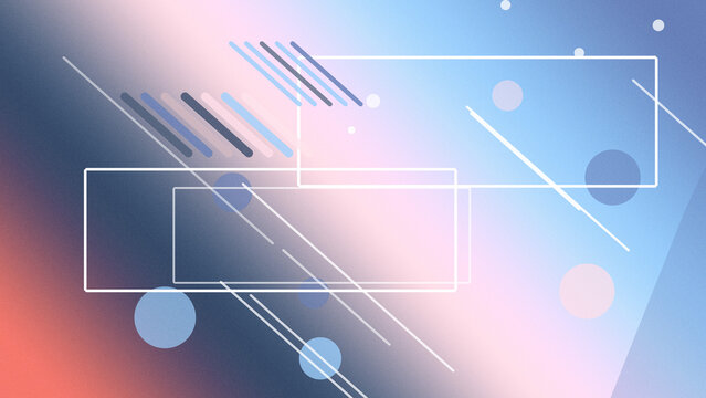 Layered outlined rectangles, colorful streaks, and floating circles sit over a blue-to-pink gradient, forming a stylish futuristic backdrop for design.