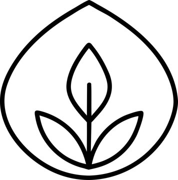 Eco friendly leaf logo, plant icon, waterdrop symbol, black line art icon vector line art outlin an white background