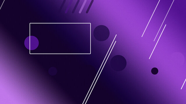 Outlined rectangle frames and scattered circles sit on a deep purple gradient with luminous diagonal streaks, creating a sleek modern tech layout.
