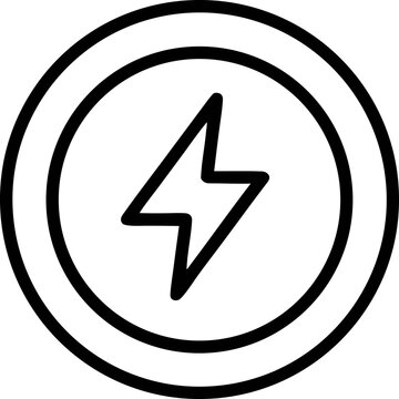 Lightning Bolt Icon, Black and White Symbol, Electric Energy Sign, Flat Design Element icon vector line art outlin an white background
