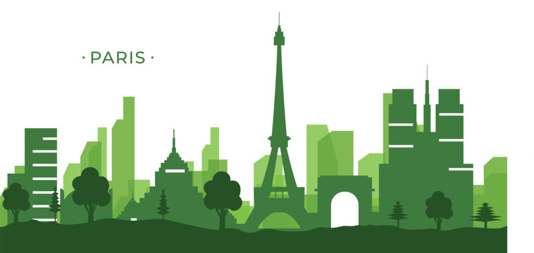 Sustainable Paris City Skyline Green Vector Illustration