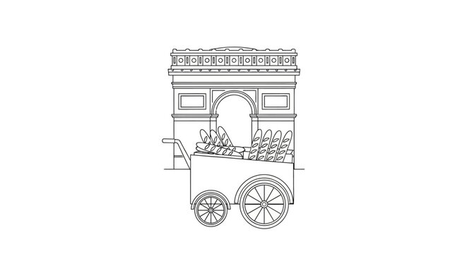Detailed illustration of a classic Parisian street vendor cart with produce.