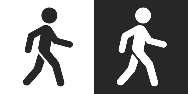 Walking human silhouette icon, man pedestrian motion symbol, fitness and activity walk sign, simple vector illustration