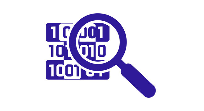 Magnifying glass on binary code.