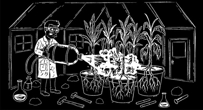Scientist cultivating indoor hydroponic plants in laboratory setup.