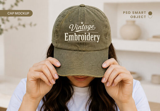 Vintage Embroidery Cap Mockup