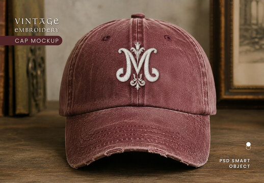 Vintage Embroidery Cap Mockup