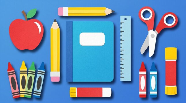 Border frame made of colorful back to school supplies
