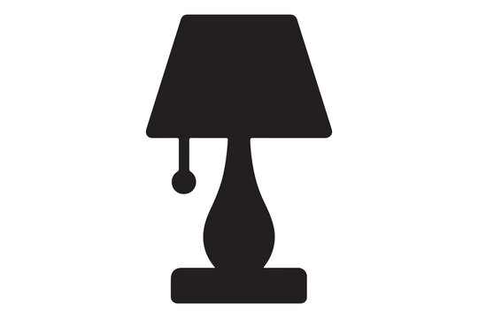 Simple black silhouette of a classic table lamp with shade and pull chain