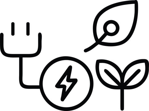 Eco friendly energy, sustainable power icons, green electricity symbols, renewable energy signs icon vector line art outlin an white background