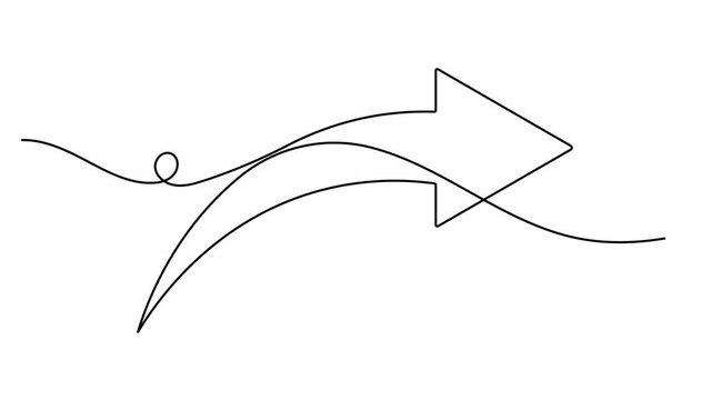 Curved arrow pointing right sign continuous one line art single drawing on white background minimalist perfect business presentation symbol 4k animation video