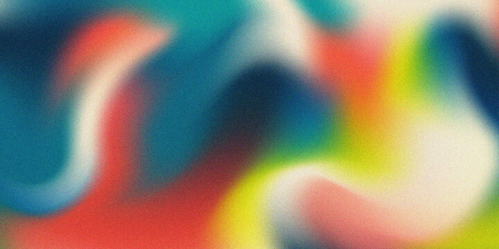 Abstract grainy gradient background with vibrant colorful texture, featuring soft transitions of red, blue, yellow, and white in a modern artistic style.